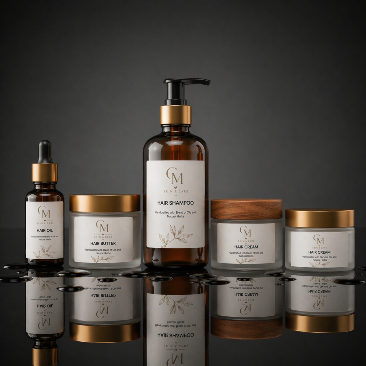 CM Hair & Skin Care products lineup - hair oil, hair butter, hair shampoo, hair cream